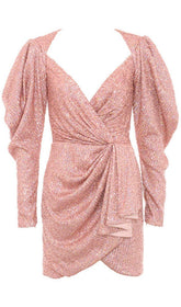 ROSE GOLD DRAPED SEQUIN MINI DRESS