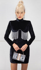 Metal fringed blazer dress
