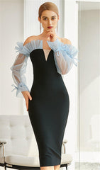 BLUE MESH PANELLED BANDAGE DRESS