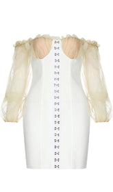 WHITE YARN SLEEVE MINI DRESS