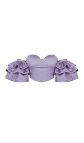 PURPLE STEAPLESS RUFFLED TOP