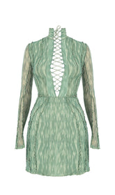 PRINTED MESH LACE UP MINI DRESS