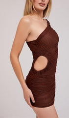 OBLIQUE SHOULDER MESH HOLLOW SKIRT