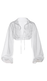 LAPEL LANTERN SLEEVE LACE SHIRT TOP