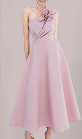 HALTER 3D FLOWER MIDI DRESS IN PINK