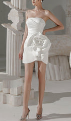 APPLIQUÉD SATIN MINI DRESS IN WHITE