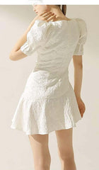 PUFFY SLEEVE BUTTON MINI DRESS IN WHITE