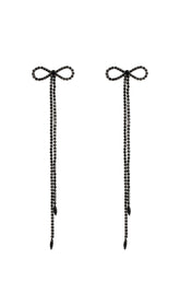 RHINESTONE BOW LONG CHAIN EARRINGS