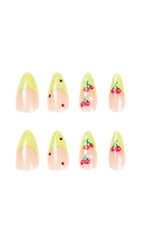 CHERRY FRENCH GREEN EDGE PRESS ON NAILS