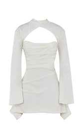 IVORY DRAPE CUT OUT MINI DRESS