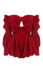 VELVET STRAPLESS MINI DRESS IN RED