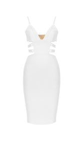 BANDAGE STRAPPY WAIST-TIGHTENING MIDI DRESS IN WHITE
