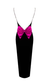 BLACK CRYSTAL STRAPS BACKLESS GOWN WITH BOW