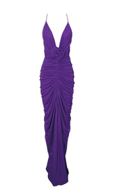 FLOWER-EMBELLISHED PLUNGE MAXI DRESS IN AMETHYST