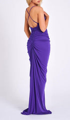 FLOWER-EMBELLISHED PLUNGE MAXI DRESS IN AMETHYST