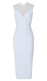 HIGH NECK MESH MIDI DRESS IN LIGHT BLUE