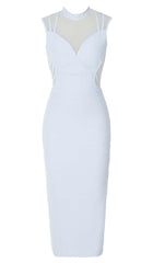 HIGH NECK MESH MIDI DRESS IN LIGHT BLUE