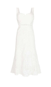 LACE DETAIL STRAPPY MIDI DRESS IN WHITE