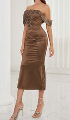 LEOPARD LAYERED MIDI DRESS IN CHOCOLATE BROWN