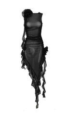 PERSPECTIVE RUFFLE MIDI DRESS IN BLACK