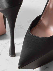 SATIN PLATFORM PUMPS IN BLACK