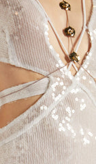 SEQUIN DEEP V CUTOUT MAXI DRESS IN WHITE