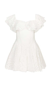 OFF-SHOULDER PRINT MINI DRESS IN WHITE