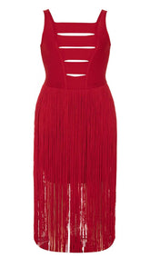 PLUS CUTOUT TASSEL MIDI DRESS IN RED