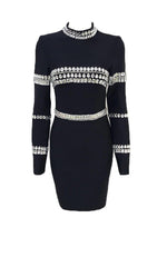 SILVER STONES LONG SLEEVE MINI DRESS IN BLACK