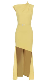 SOLID ASYMMETRICAL HIGH LOW DRESS IN YELLOW