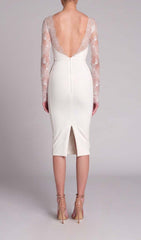 EMBROIDERED LACE MIDI DRESS IN WHITE