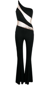 ONE-SHOULDER FLARED-LEG JUMPSUIT IN BLACK