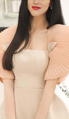 PLEATED SHOULDER MINI DRESS IN PINK