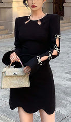 RHINESTONE BOW-EMBELLISHED MINI DRESS IN BLACK