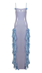 SPAGHETTI STRAP RUFFLE MAXI DRESS IN SKY BLUE