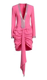 STRASS EMBELLISHED RUCHED MINI DRESS IN PINK
