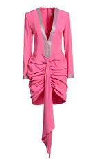 STRASS EMBELLISHED RUCHED MINI DRESS IN PINK