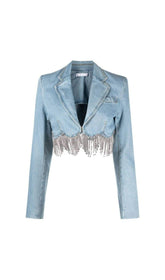 DENIM CHAIN FRINGE BLAZER
