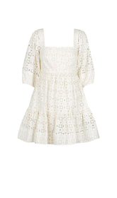 LINEN SQUARE NECK MINI DRESS - RICE