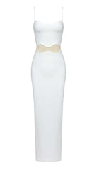 SCALLOPED MESH INSERT MAXI DRESS IN WHITE