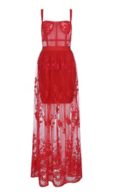 FLORAL CORSET LACE MAIX DRESS IN RED