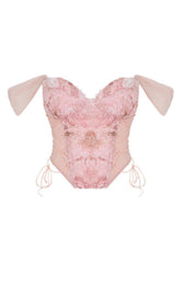 FLORAL EMBROIDERY LACE UP CORSET TOP