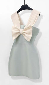 BOW-EMBELLISHED STRAPPY MINI DRESS IN SKY BLUE
