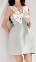 BOW-EMBELLISHED STRAPPY MINI DRESS IN SKY BLUE