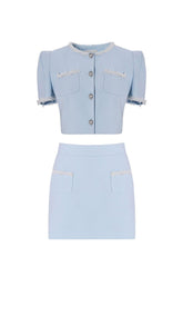 CRYSTAL TRIM TWO PIECE SET IN SKY BLUE
