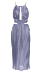 MOCK-NECK SLEEVELESS BELTED MIDI DRESS