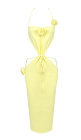 RIBBED CUT OUT MIDI DRESS IN YELLOW