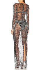 SEQUIN LACE PERSPECTIVE DRESS IN BLACK