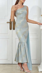 BAROQUE STRIPE MIDI DRESS IN BALLAD BLUE