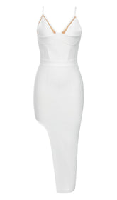 STRAPY THIGH SLIT MIDI DRESS IN WHITE